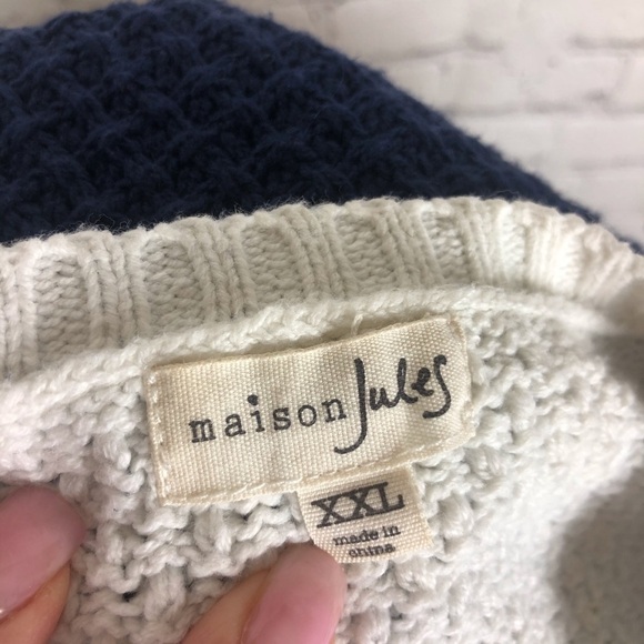 Madison Jules Crew Neck Long Slv Sweater Navy/Wht - Picture 5 of 6